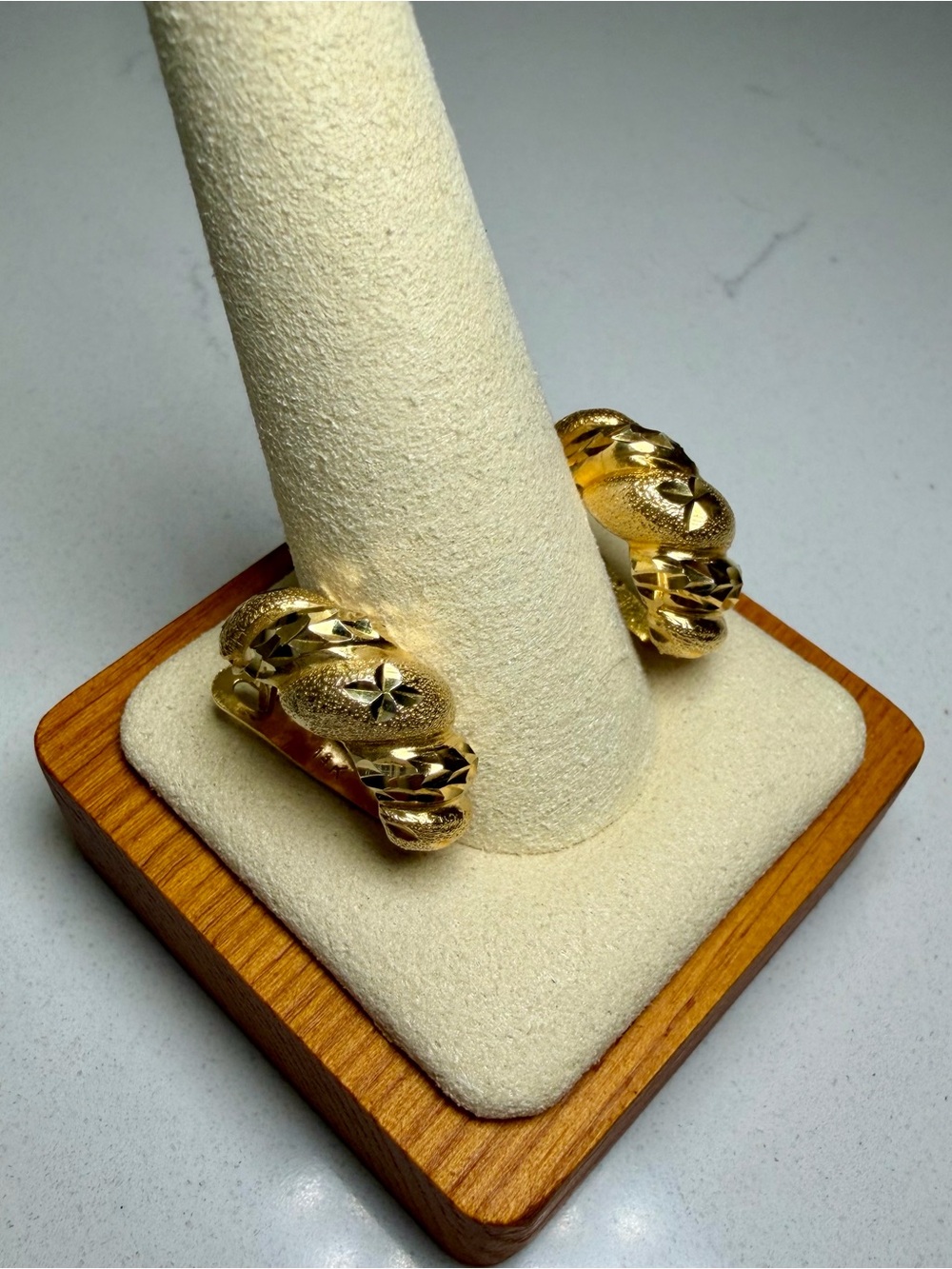 Vintage 14k Gold Textured Hoop Earrings View 3